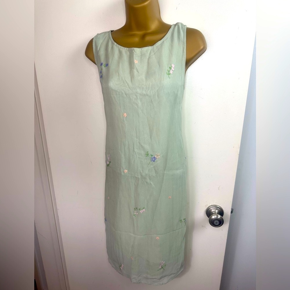 Motherhood‎ Sage Green Vintage Y2K Rayon Embroidered Floral Stars Dress NWT M